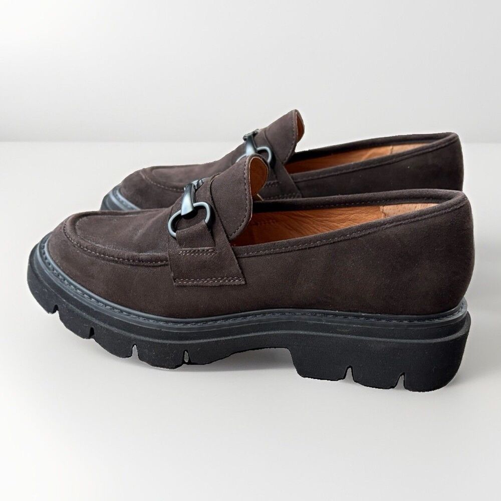 Sofft Satara Womens Loafers 8 M Chocolate Brown Suede Lug Sole Horsebit Chunky